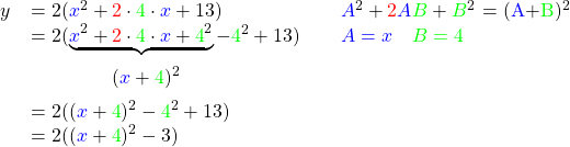 y=2x²+16x+26=2((x+4)²-3)